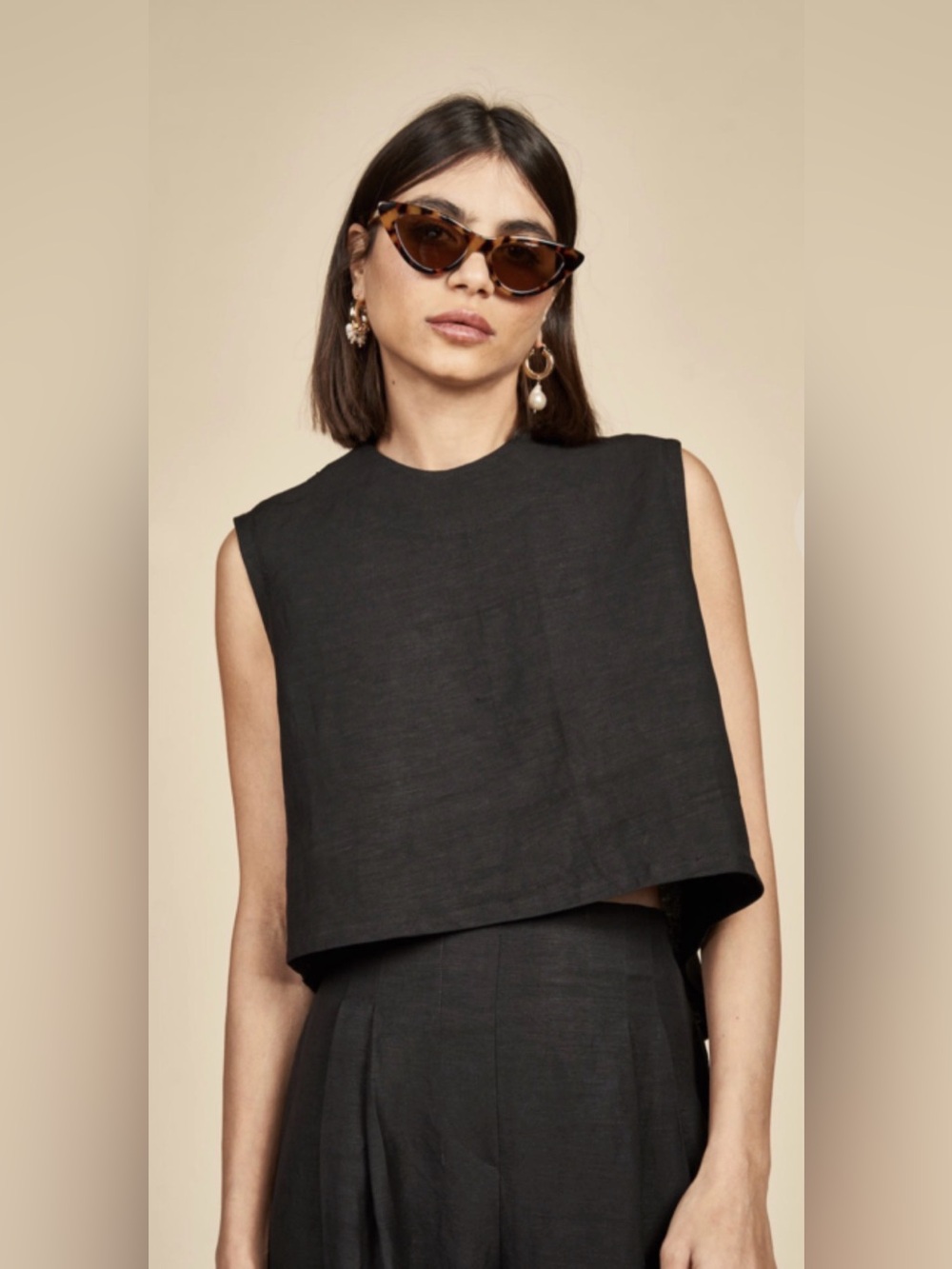 Hunter Bell Manning Top Onyx Black Linen Blend Size S